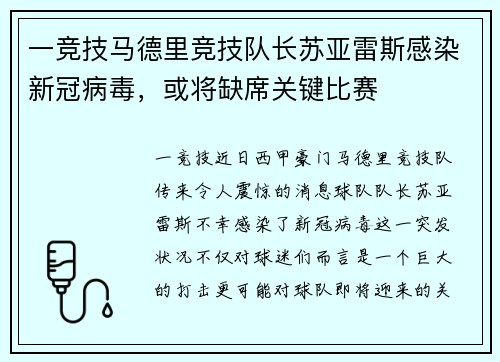 一竞技马德里竞技队长苏亚雷斯感染新冠病毒，或将缺席关键比赛
